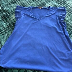 Adrianna Papell Royal Blue V-Neck Tank with Pleated Cap Sleeves